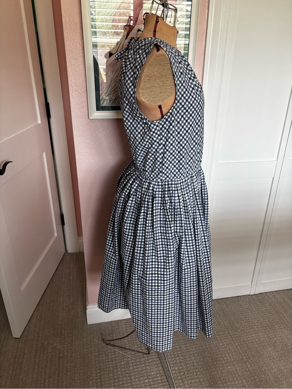 Merona Navy and White Gingham Midi Dress - Picture 3 of 8